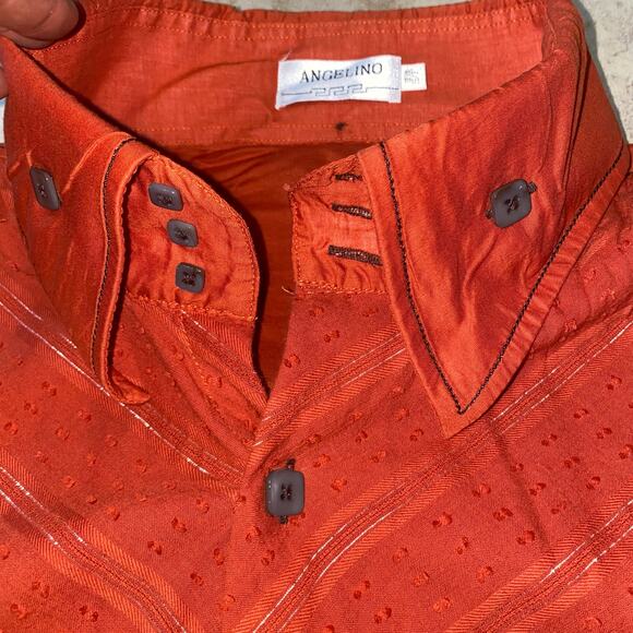 Angelino Men’s Y2K Western Orange Metallic Striped Long Sleeve Button Down Shirt - Picture 5 of 8